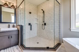 Corner shower with three glass sides