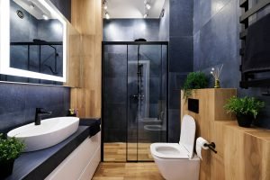 Dark blue modern luxury bathroom